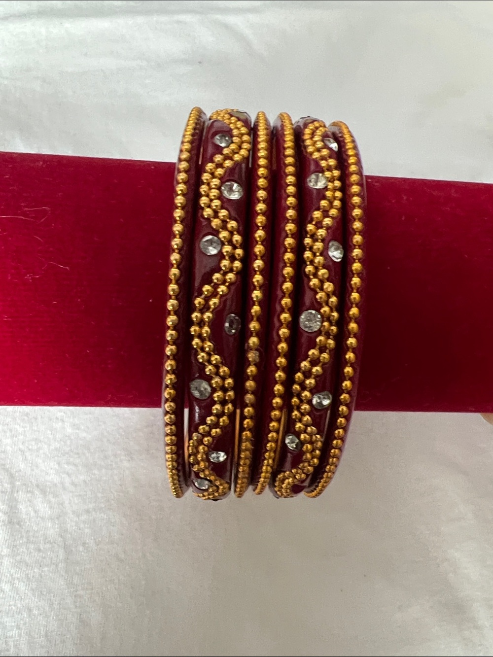 Maroon and Gold Decorative Stone Bangle Set - Women Jewelry